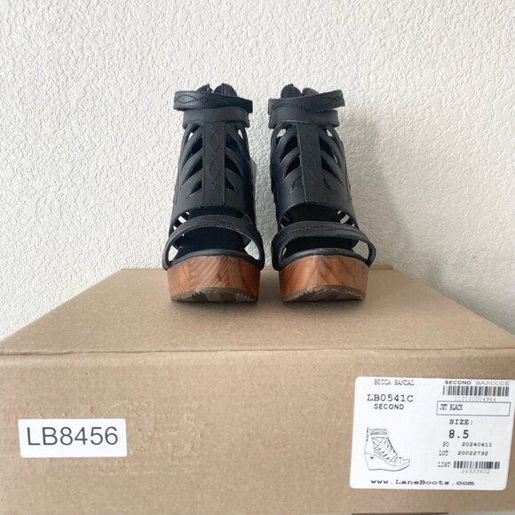 Lane Boots BECCA Womens Black Wedges 8.5 Western Sandals Cowgirl Wooden Heels - Picture 10 of 11